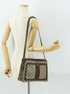 GUCCI GG Supreme Web Sherry Line Bag PVC Beige Gold 41 001 4085 Auth 156428